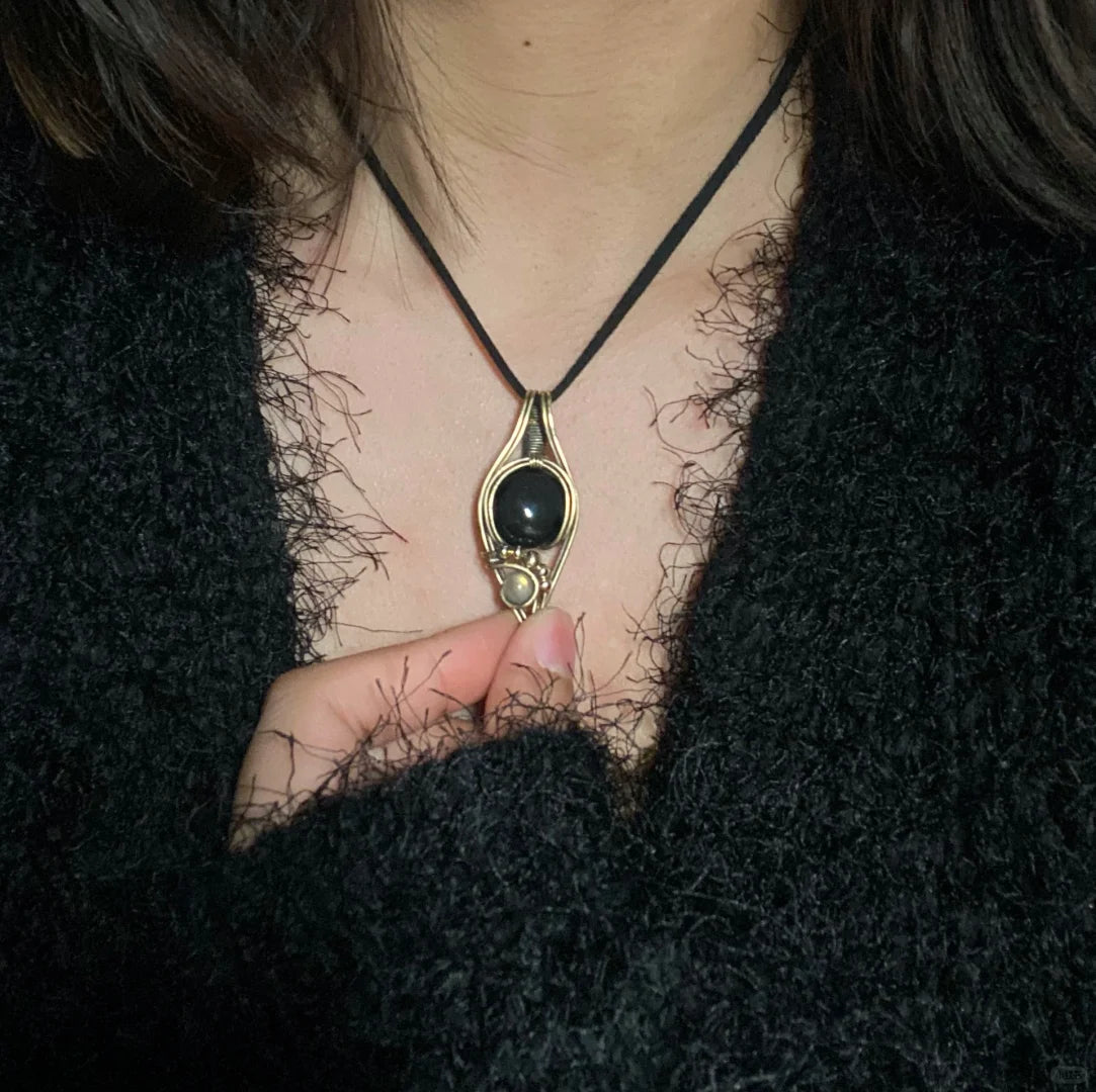 Day 7 Black Onyx and moonstone wire wrapping