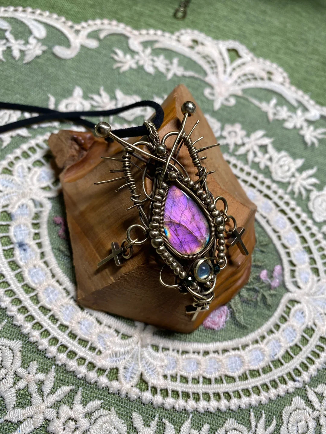 Day 62 Pink and Purple Labradorite Pendant Macrame