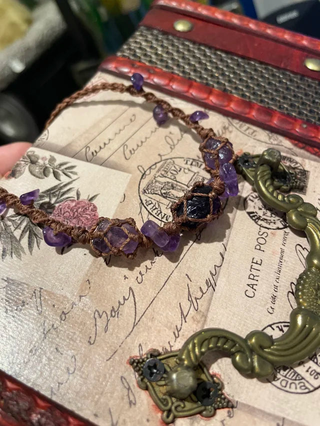 Purple rhyme amethyst raw stone woven bracelet