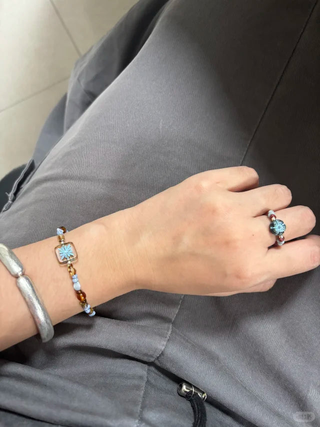 Blue Starburst Pattern Glaze Bracelet