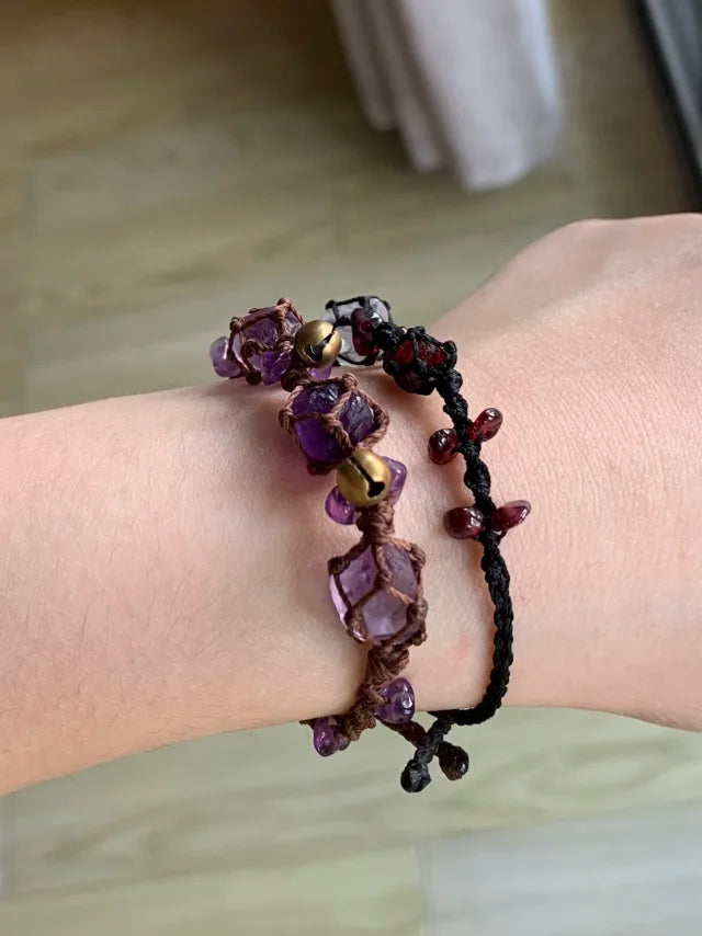 Purple rhyme amethyst raw stone woven bracelet