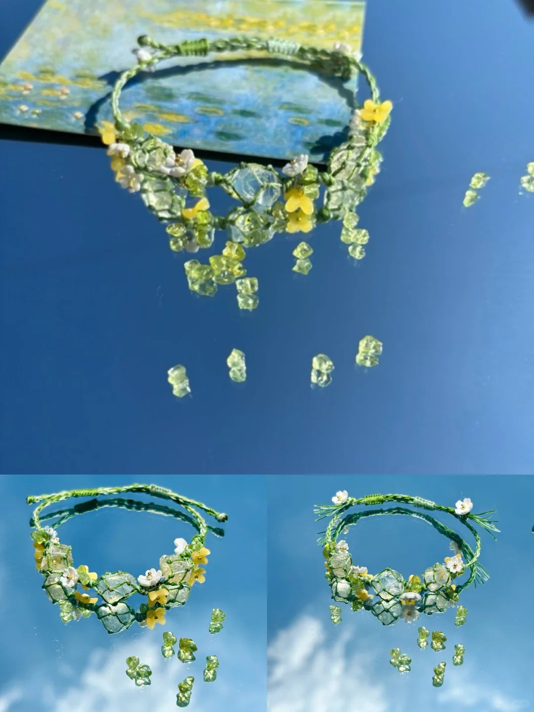 Monet Gardens macrame Woven Crystal bracelet