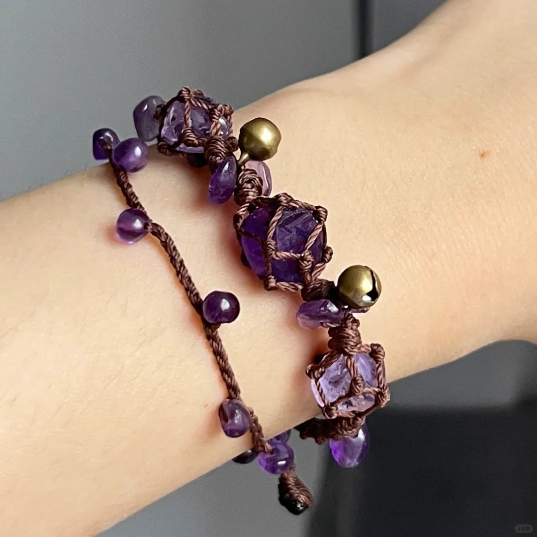 Purple rhyme amethyst raw stone woven bracelet