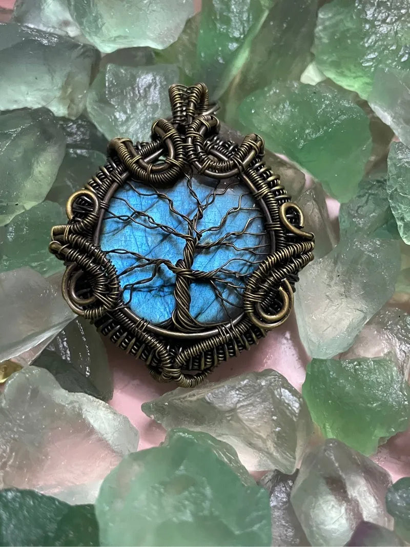 Brass wire Labradorite Tree of life pendant