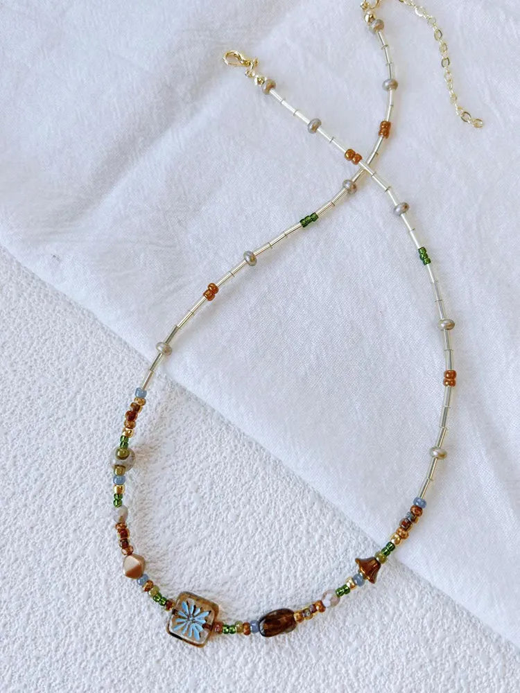 Retro colorful glaze necklace