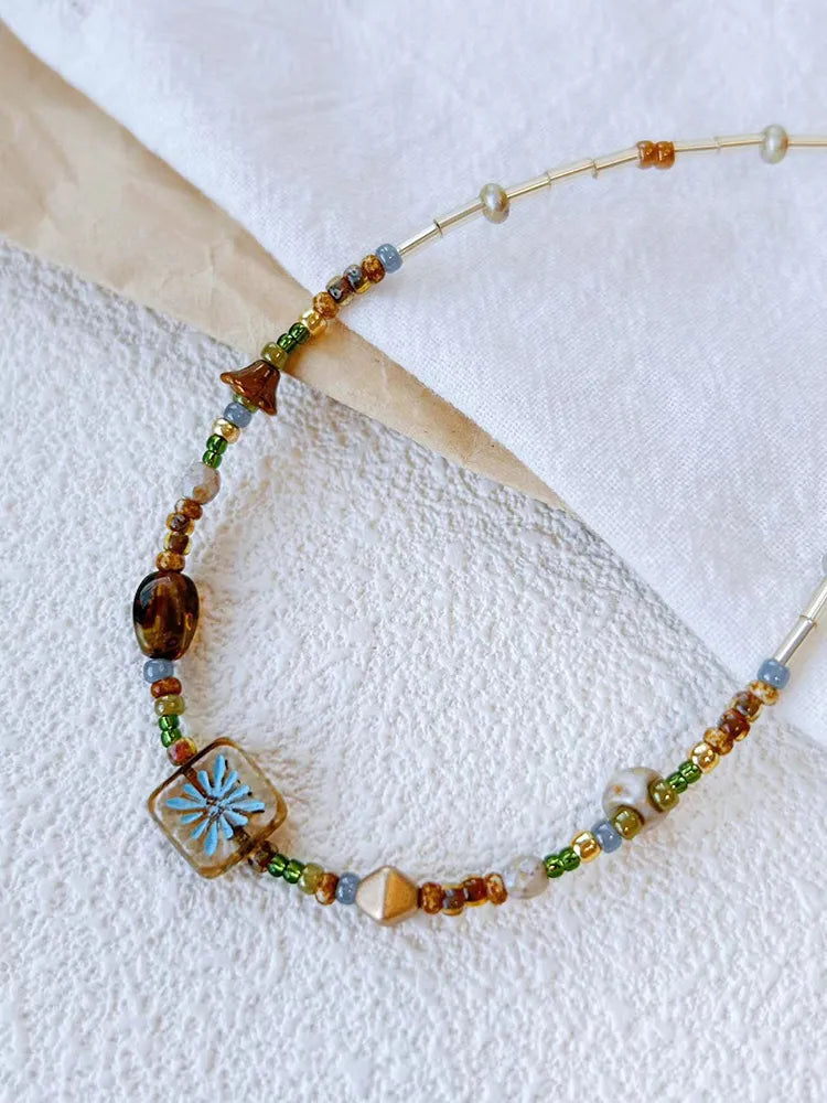 Retro colorful glaze necklace