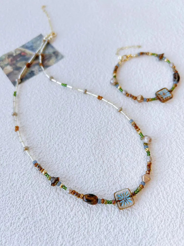 Retro colorful glaze necklace