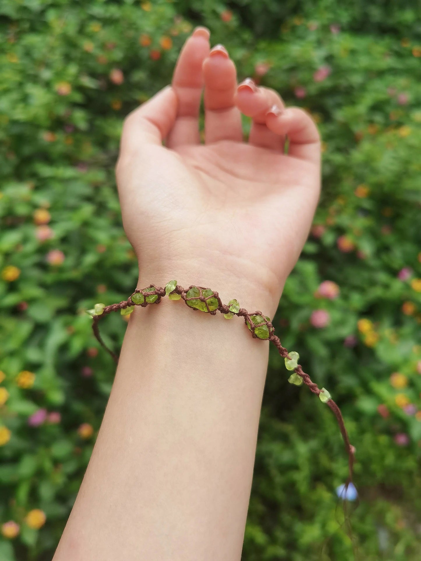 Peridot rough stone woven bracelet