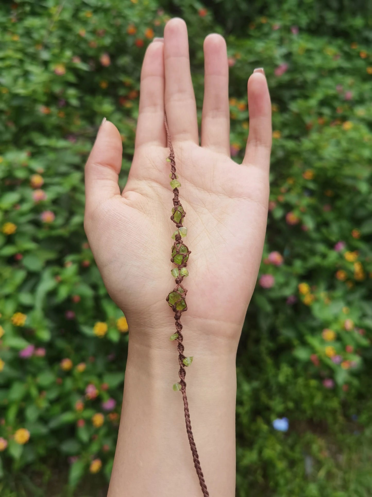 Peridot rough stone woven bracelet