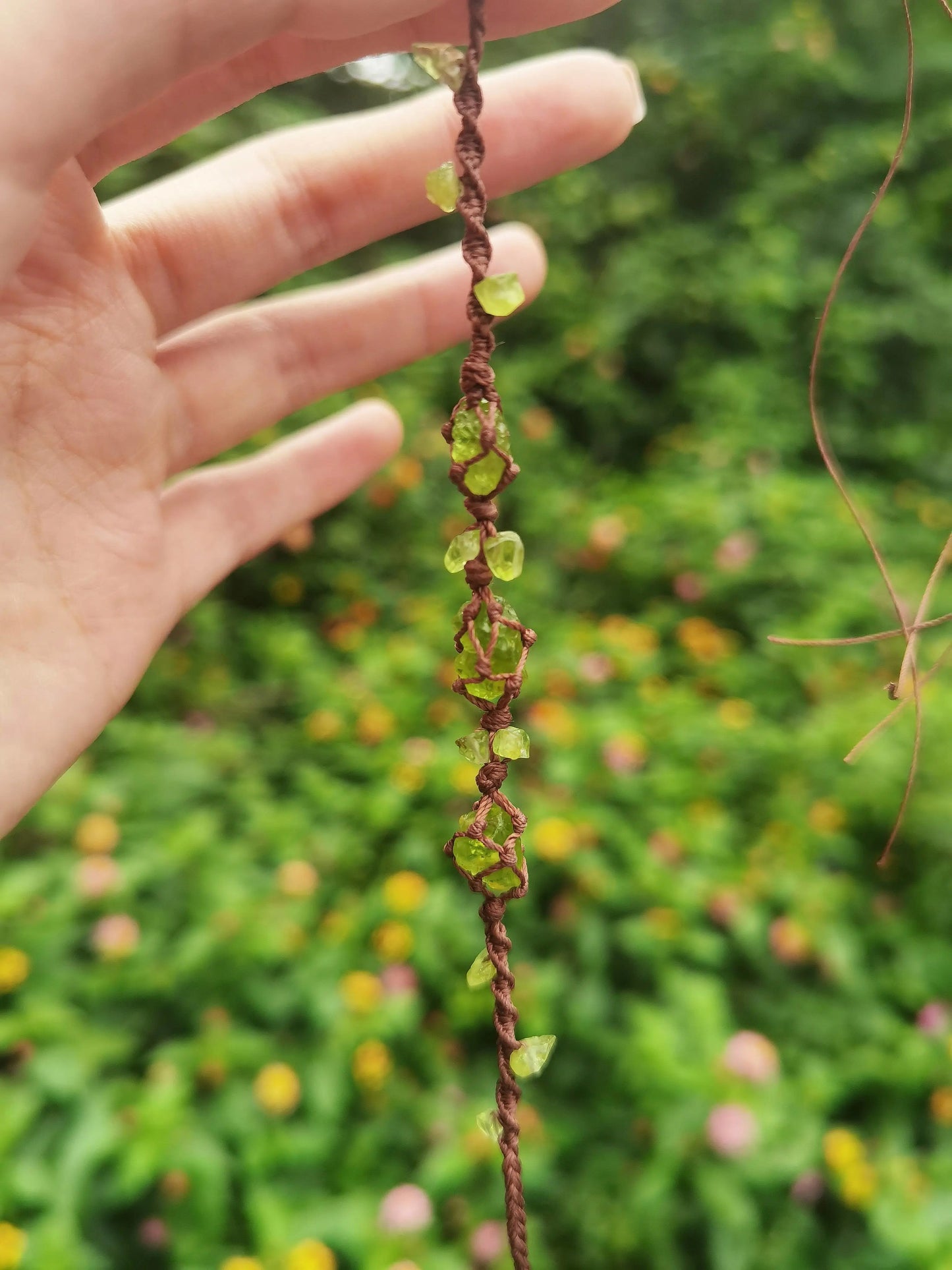 Peridot rough stone woven bracelet