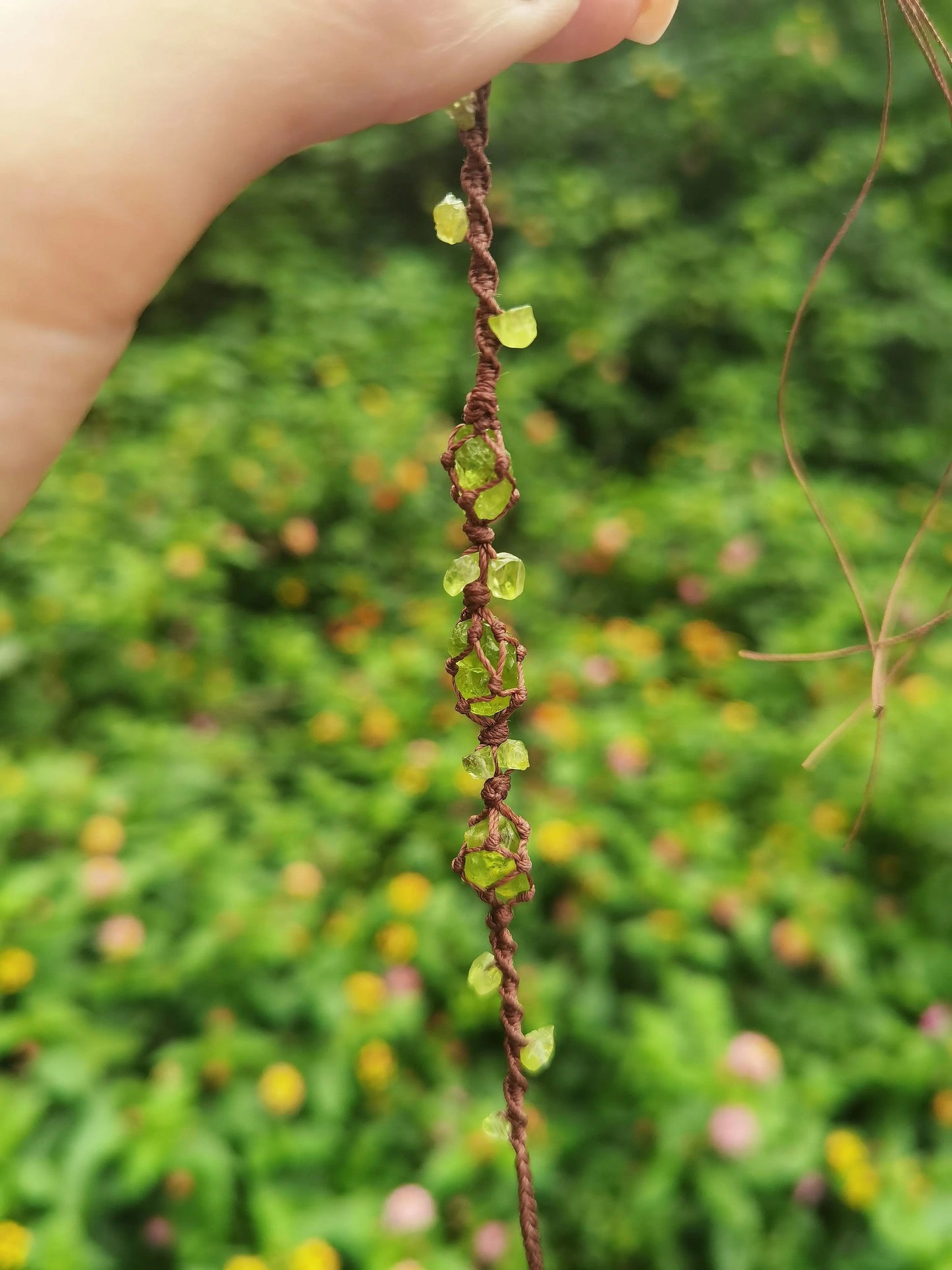 Peridot rough stone woven bracelet