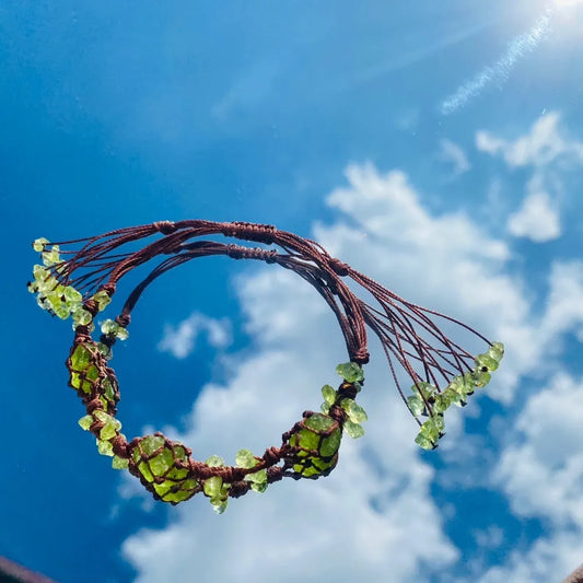 Peridot woven bracelet with bell