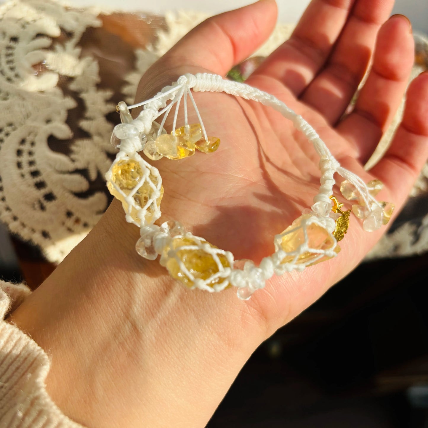 lemon and Ginkgo macrame Yellow Crystal woven bracelet