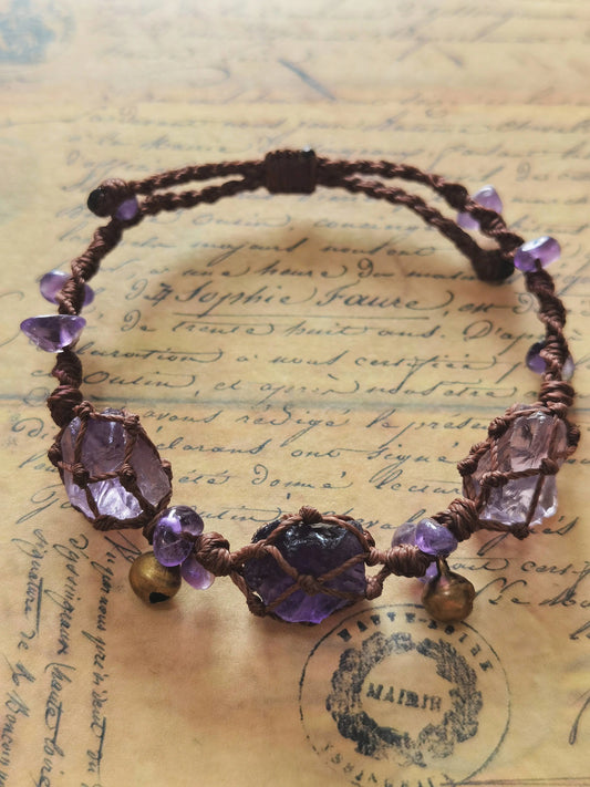 Purple rhyme amethyst raw stone woven bracelet