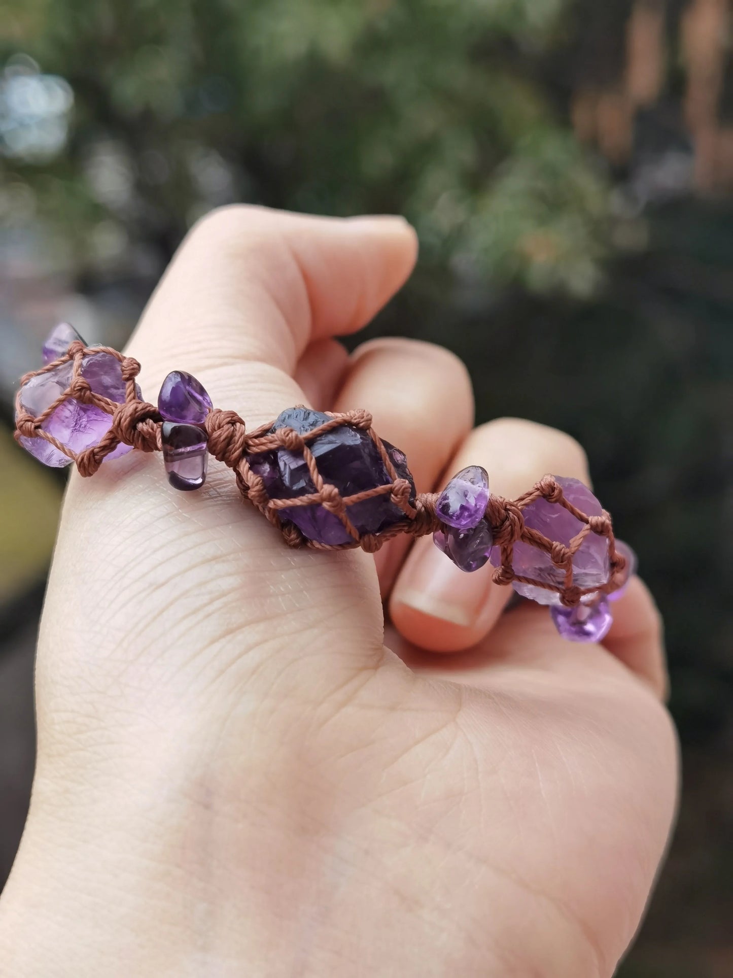 Purple rhyme amethyst raw stone woven bracelet