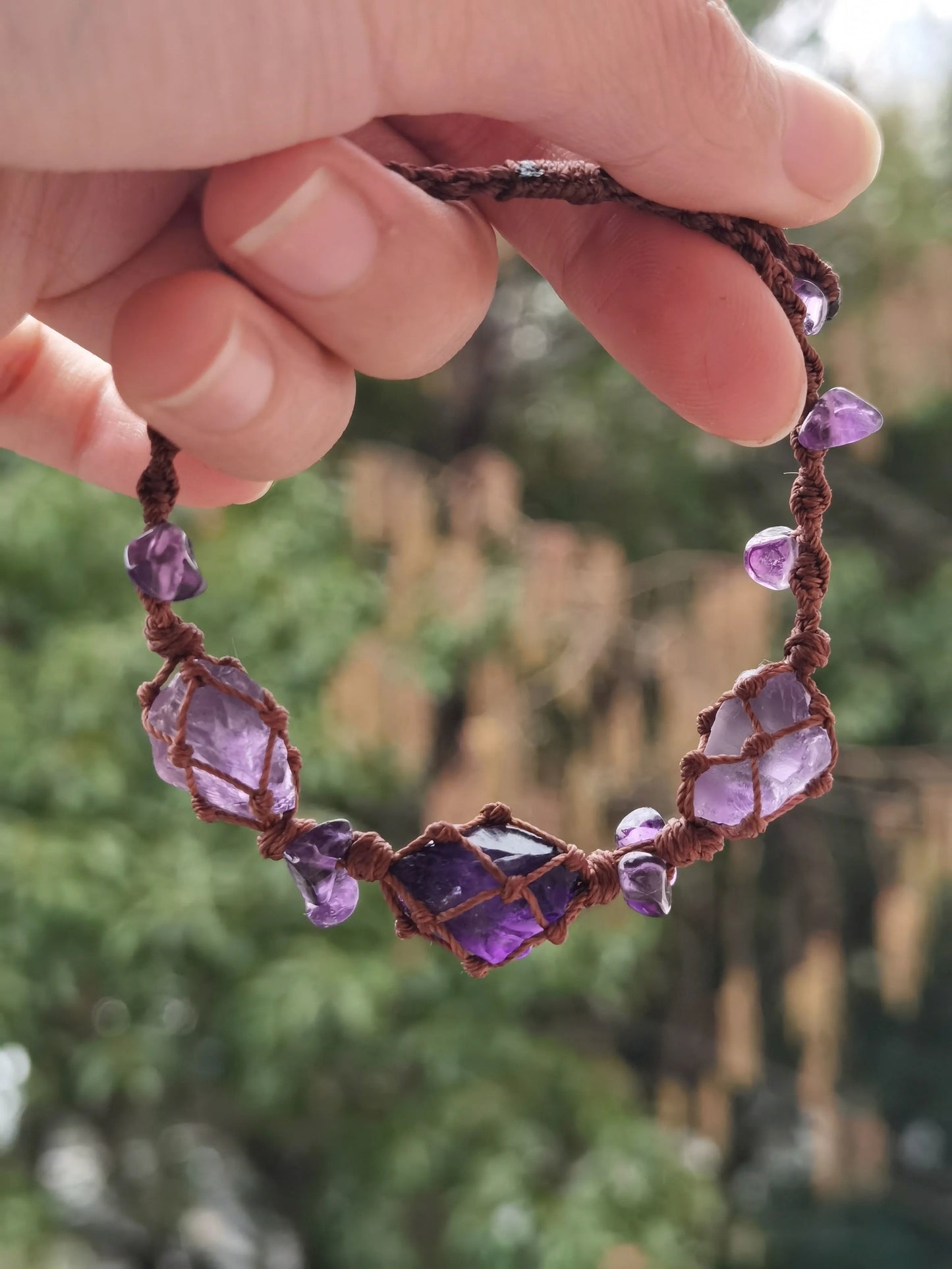 Purple rhyme amethyst raw stone woven bracelet