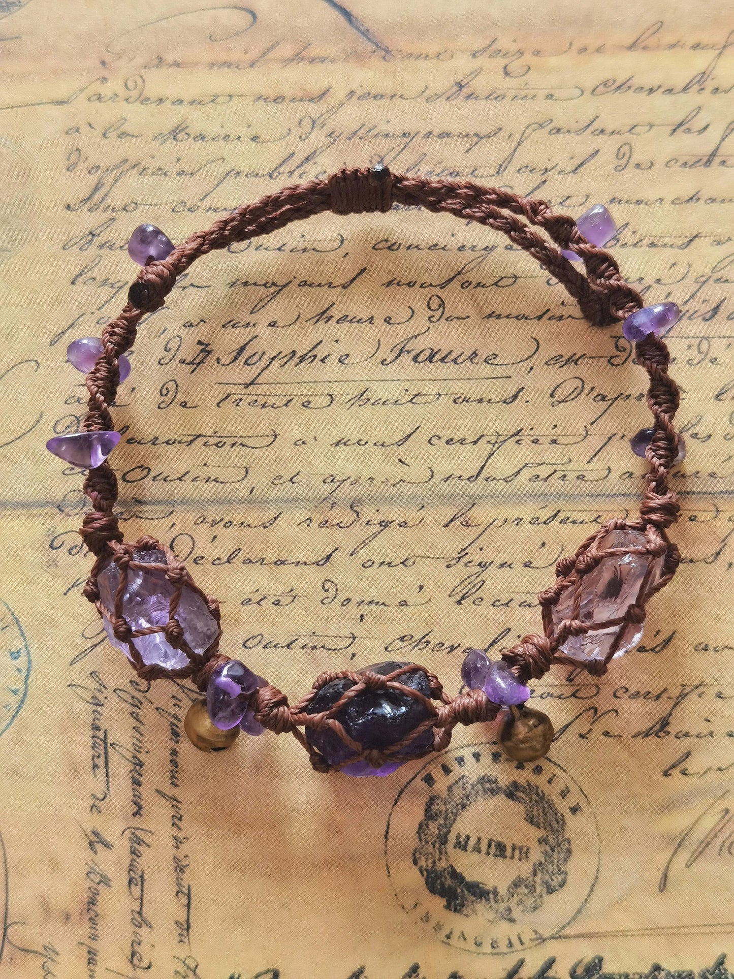 Purple rhyme amethyst raw stone woven bracelet