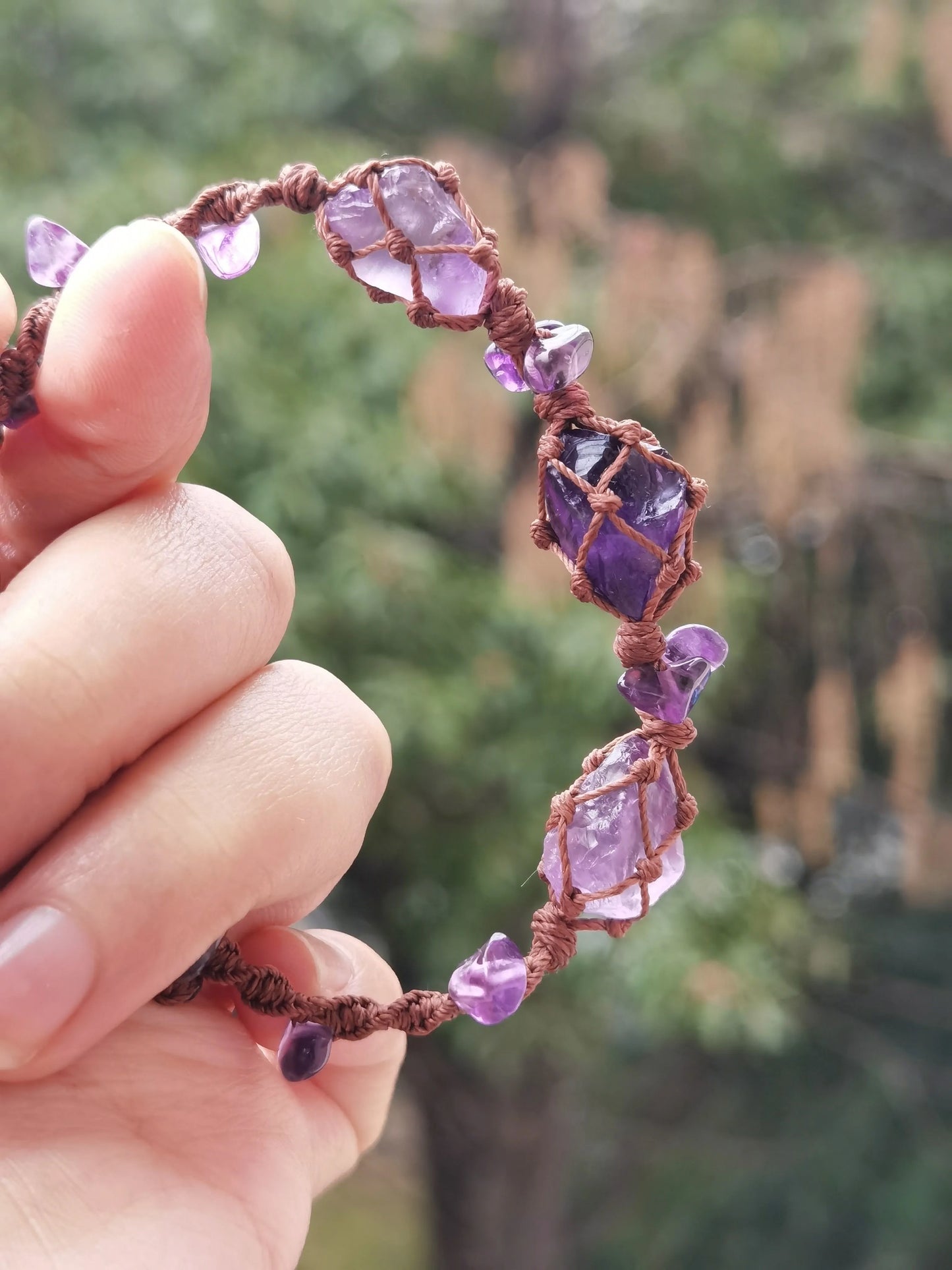 Purple rhyme amethyst raw stone woven bracelet