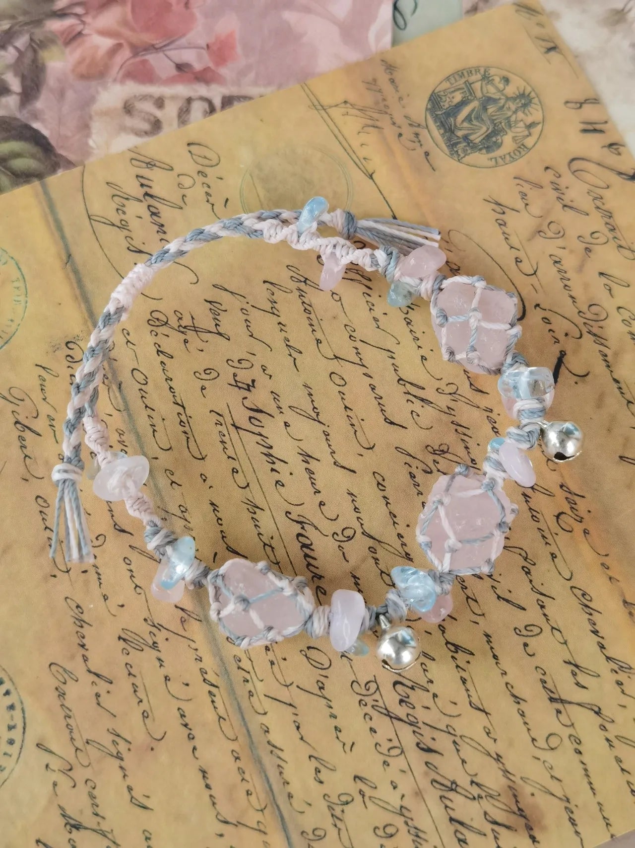 Pink peach vibe crystal macrame