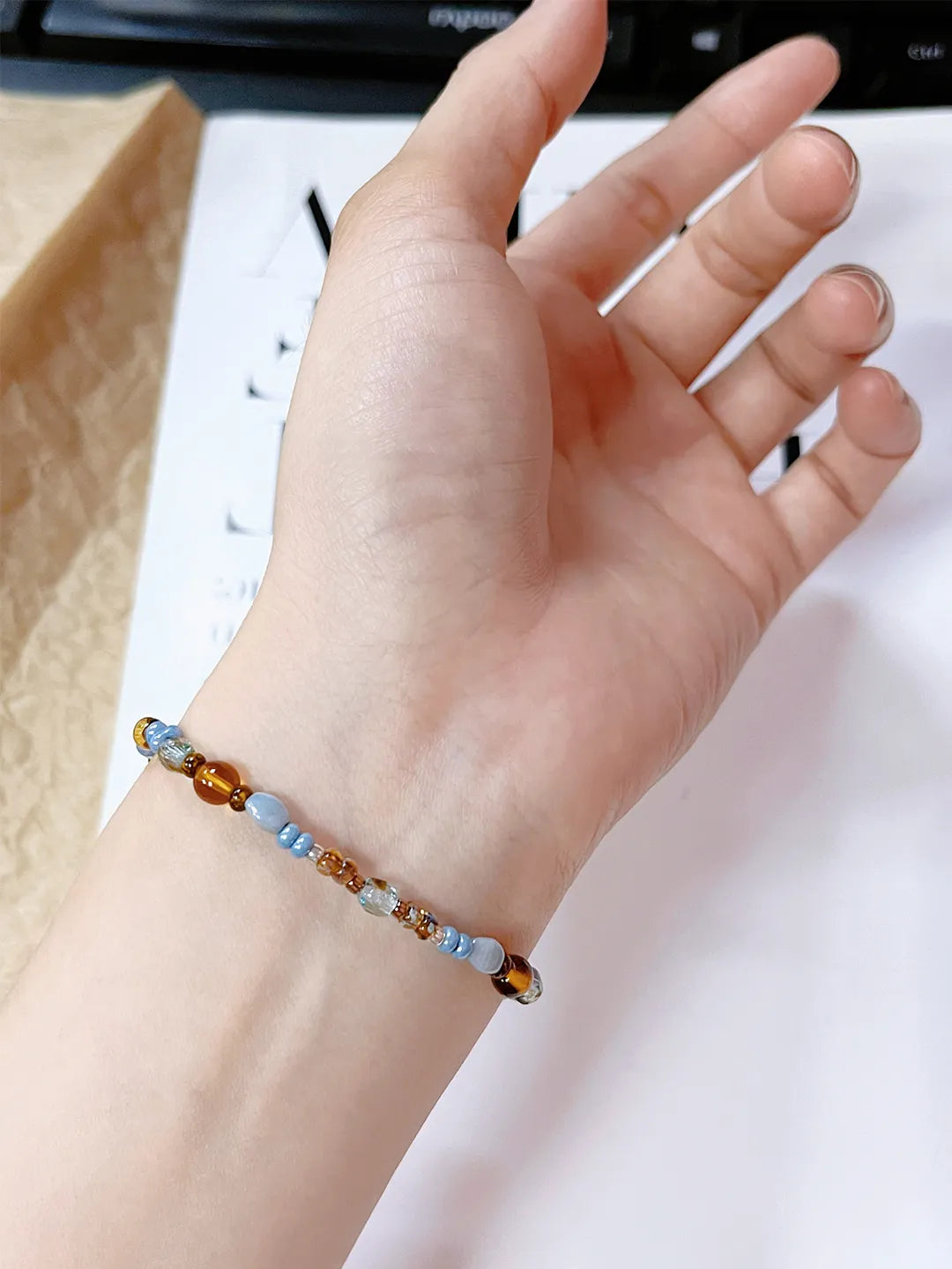 Blue Starburst Pattern Glaze Bracelet