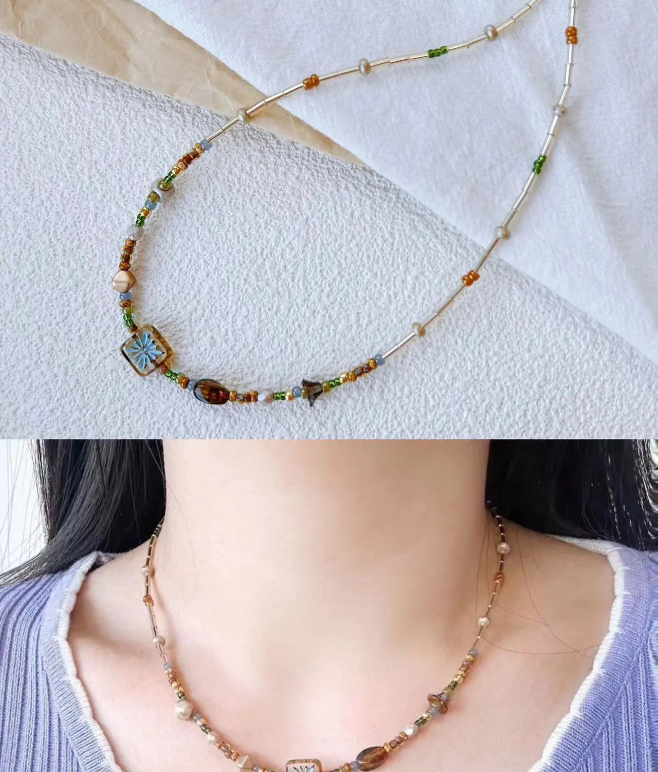 Retro colorful glaze necklace