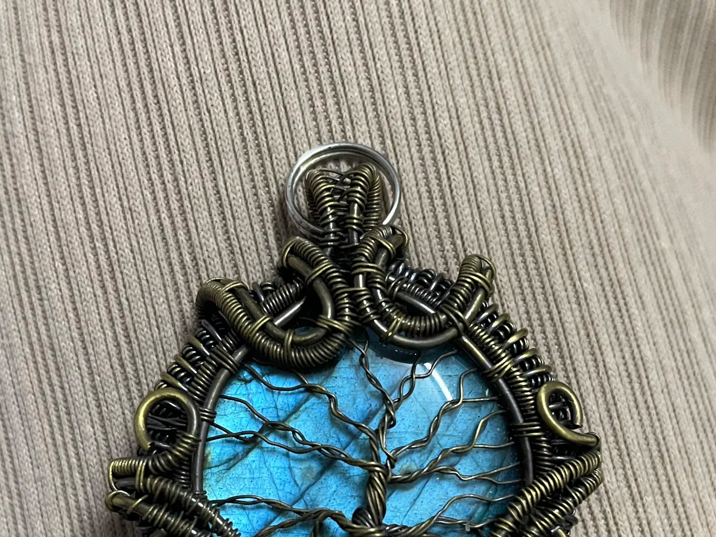 Brass wire Labradorite Tree of life pendant