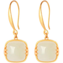 Load image into Gallery viewer, Chinese Style S925 Sterling Silver Ancient Gold Inlaid Hetian Jade Elegant Bamboo Earrings Women&#39;s Retro Elegant Earrings
