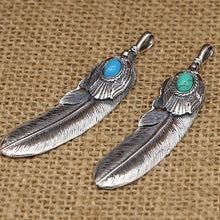 Load image into Gallery viewer, Silver Inlaid Turquoise Feather Pendant
