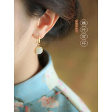 Load image into Gallery viewer, Chinese Style S925 Sterling Silver Ancient Gold Inlaid Hetian Jade Elegant Bamboo Earrings Women&#39;s Retro Elegant Earrings
