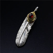 Load image into Gallery viewer, Silver Red Turquoise Feather Pendant
