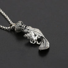 Load image into Gallery viewer, Silver Lion And feather pendant
