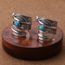 Load image into Gallery viewer, Pure 925 Sterling Silver Feather Turquoise Opening Ring

