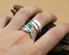 Load image into Gallery viewer, Pure 925 Sterling Silver Feather Turquoise Opening Ring
