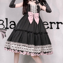 Load image into Gallery viewer, Dark Gothic Lolita Dress Girls Vintage BlackBerry Cake Lace Ruffles Cool Jsk Dress Women Sweet Sleeveless Punk Party Sling Dress
