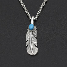 Load image into Gallery viewer, S925 Sterling Silver Blue Turquoise ThickFeather Pendant
