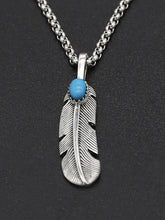 Load image into Gallery viewer, S925 Sterling Silver Blue Turquoise ThickFeather Pendant
