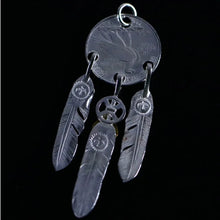 Load image into Gallery viewer, Silver Jewelry Handcrafted Chieftain Portrait Three Feather Pendant
