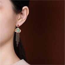 Load image into Gallery viewer, Yingfei Swallows. Hetian Jade Xiangyun Tassel Earrings Silver Plated Cloisonne Swallow Return Earrings Court Style
