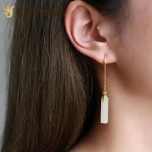 Load image into Gallery viewer, Women&#39;s Long Earrings Temperamental Fairy Hetian Jade Earrings Retro Ear Hook Sterling Silver Chinese Style Antique Classical
