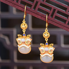 Load image into Gallery viewer, S925 Sterling Silver Inlaid Natural Hetian Jade Earrings Lion Dance National Fashion Earrings Earrings
