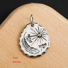 Load image into Gallery viewer, Silver feather and sun Pendant
