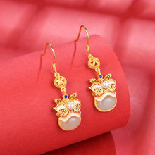 Load image into Gallery viewer, S925 Sterling Silver Inlaid Natural Hetian Jade Earrings Lion Dance National Fashion Earrings Earrings
