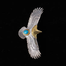Load image into Gallery viewer, Silver Turquoise Gold Head Eagle Pendant
