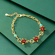 Load image into Gallery viewer, Original S925 Sterling Silver Gold Natural South Red Agate Green Goddess with Creative Small Fish Goldfish Ladies Bracelet
