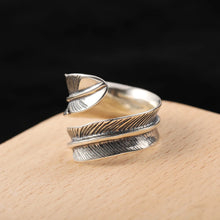 Load image into Gallery viewer, Japanese Silver Feather Open Ring
