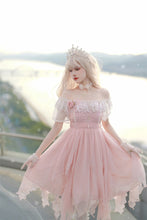 Load image into Gallery viewer, Lolita Princess OP Dress Women Elegant Sweet Rose Lace Pearl Chain Pink
