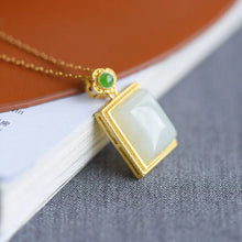 Load image into Gallery viewer, Original Design Lucky Pendant Hetian Square White Jade Pendant S925 Sterling Silver Necklace Women&#39;s Simple and High-End Clavicl
