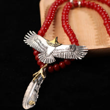 Load image into Gallery viewer, Silver Silver Retro Red Glass Beads Deerskin Rope Necklace Flying Eagle Brass Claw Pendant
