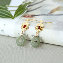 Load image into Gallery viewer, Natural Hetian Gray Jade Eardrops Women&#39;s Peace Buckle Long and Simple Southern Red Agate Earrings Niche Fine Sterling Silver
