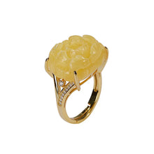 Load image into Gallery viewer, S925 Sterling Silver Gold Plated Beeswax Ring Retro National Trend Peony Flower Women&#39;s Open Ring
